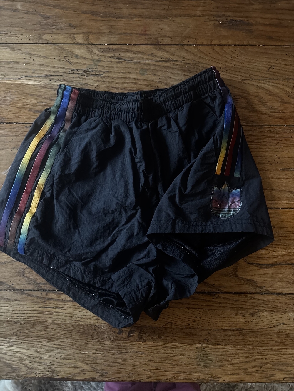 adidas Black Running Shorts with Rainbow Stripe
